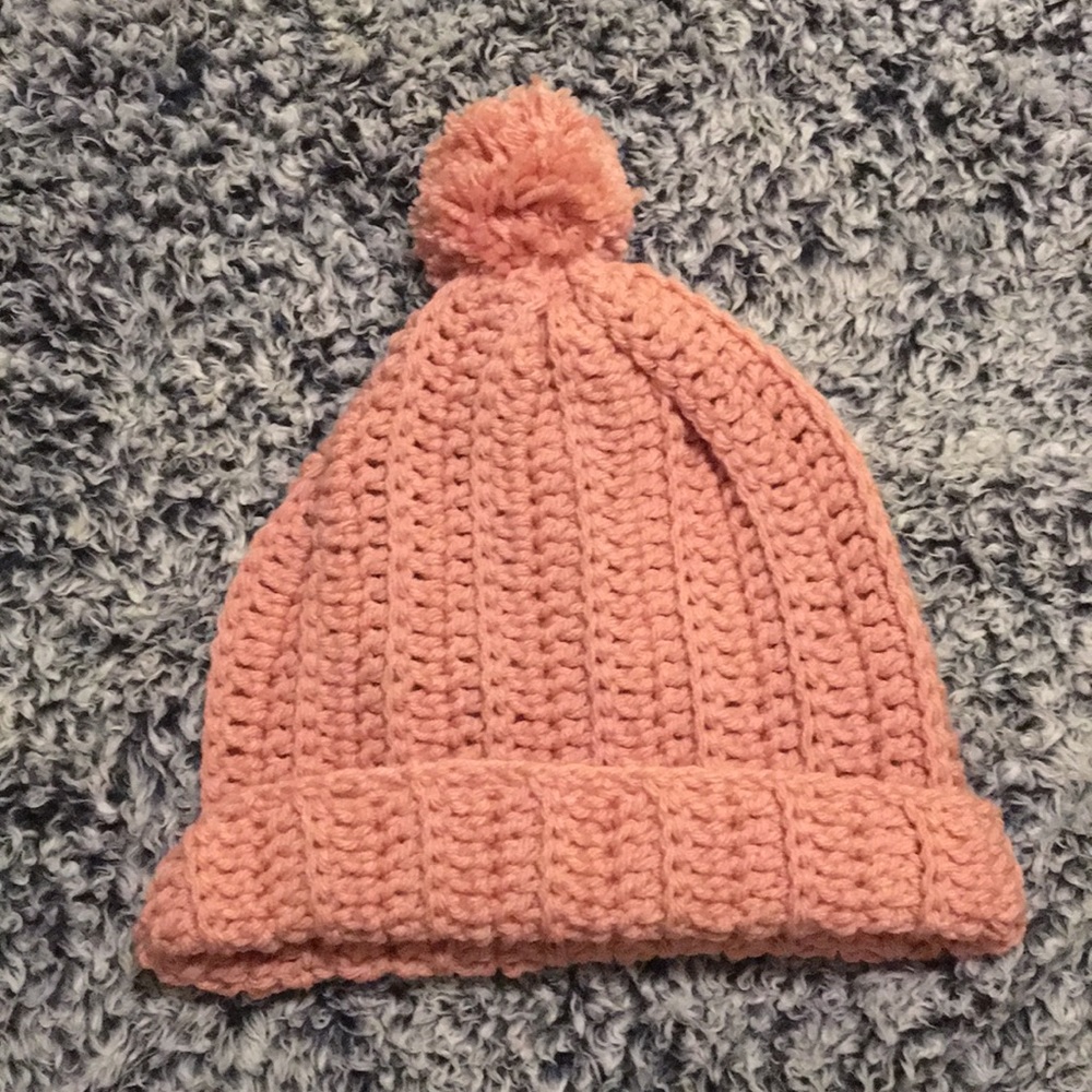 Pink crochet beanie with pompom!